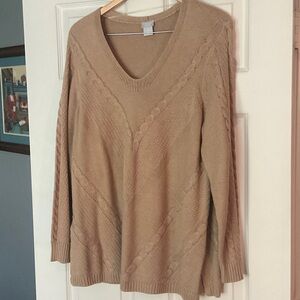 Chico's V-Neck Sweater in Warm Tan